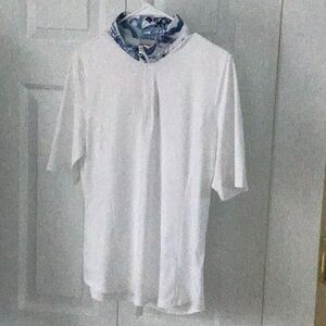 Tommy Bahama White Shirt with Blue Patterned Collar golf NWT
